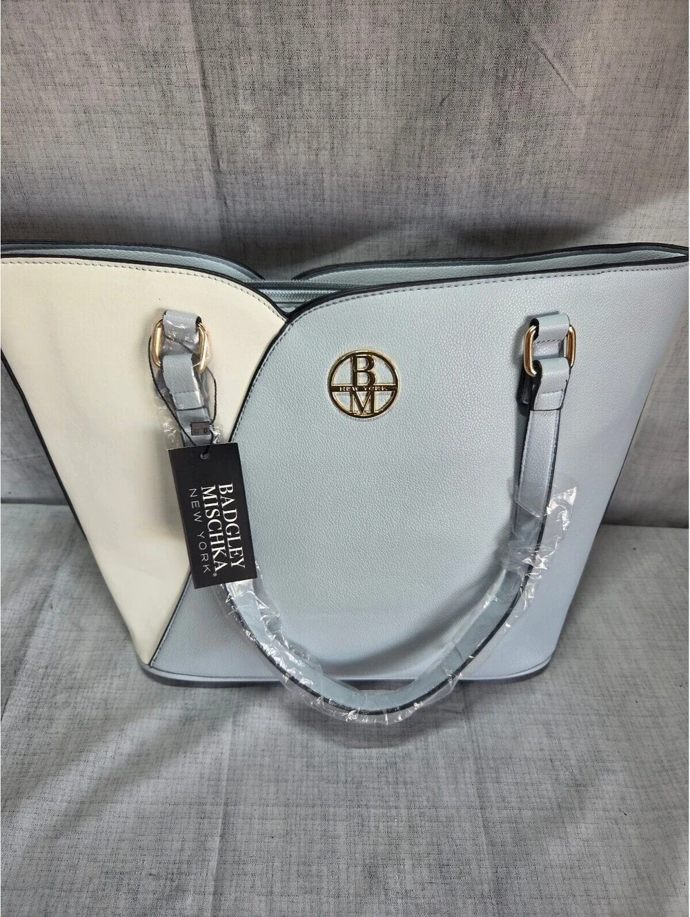 Badgley Mischka New York Two-Tone Tote Bag with Gold Logo
